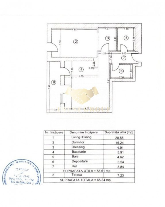 Apartament 2 camere+curte in Jandarmeriei 