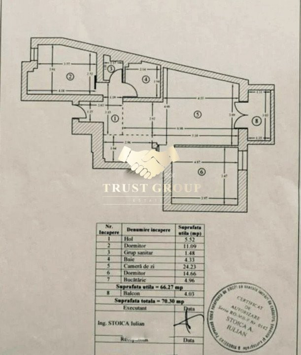Apartament modern de 3 camere, 66 mp utili + balcon