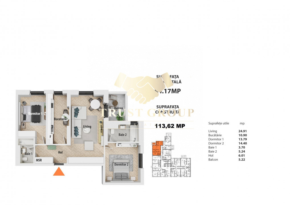 Apartament 3 camere Politehnica Novum-Vedere in parc - Loc de parcare