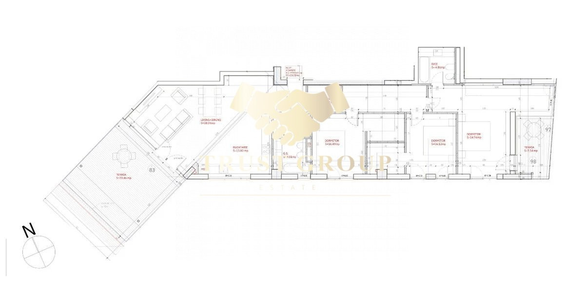   170mp + 2 locuri de parcare si 2 terase  Apartament 4 camere