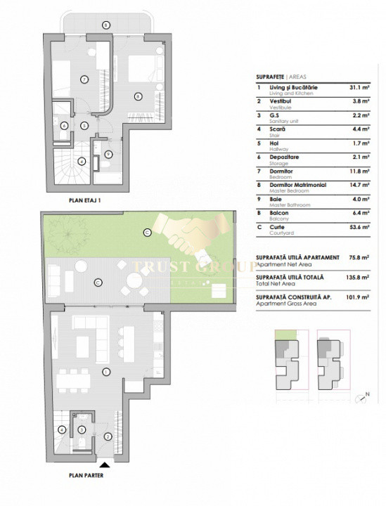 Duplex 3 camere Domenii ||  curte proprie