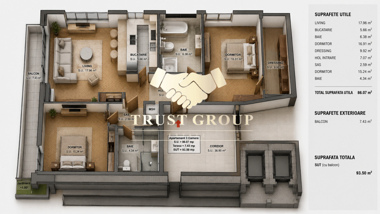 Apartament 3 camere + dressing + loc de parcare Bulevardul Unirii