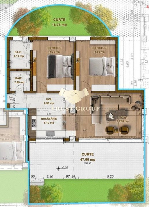 Apartament 3 cu terasa si curte  Domenii