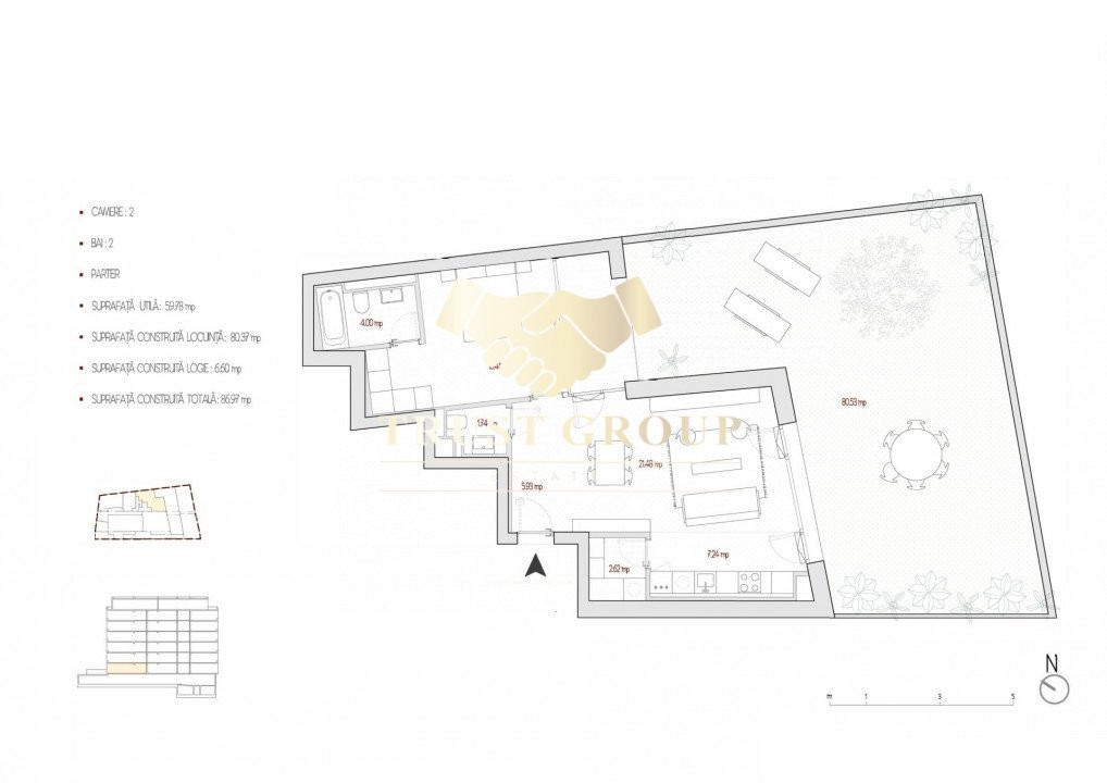 Apartament 2 camere Cismigiu | Curte de 80m2 + Loc de parcare | 2023