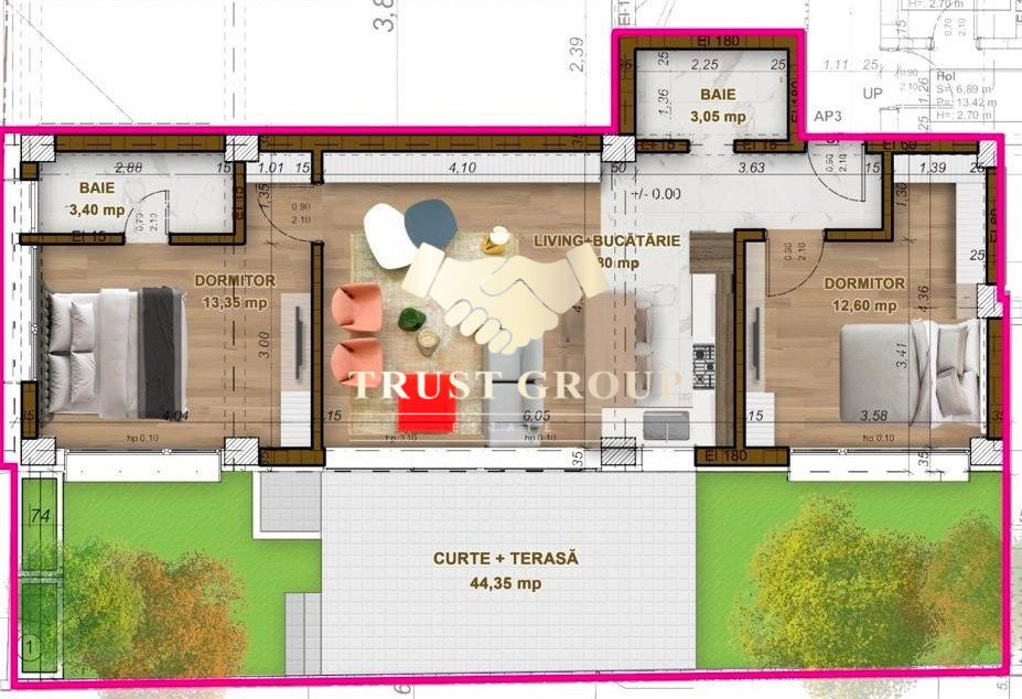 Apartament 3 cu terasa si curte  Domenii