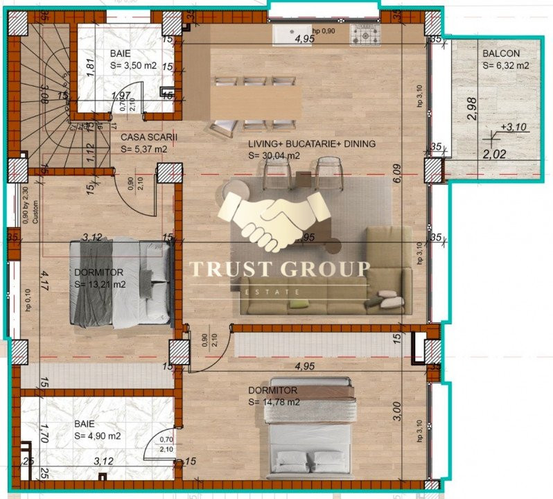 Apartament 3 tip Duplex cu terasa si curte  Domenii