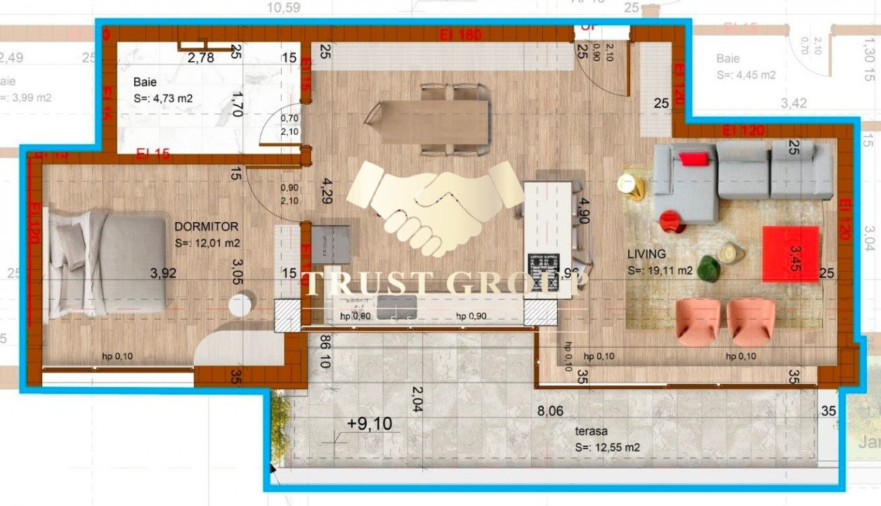 Apartament 2 camere cu terasa de 13mp |   Domenii |