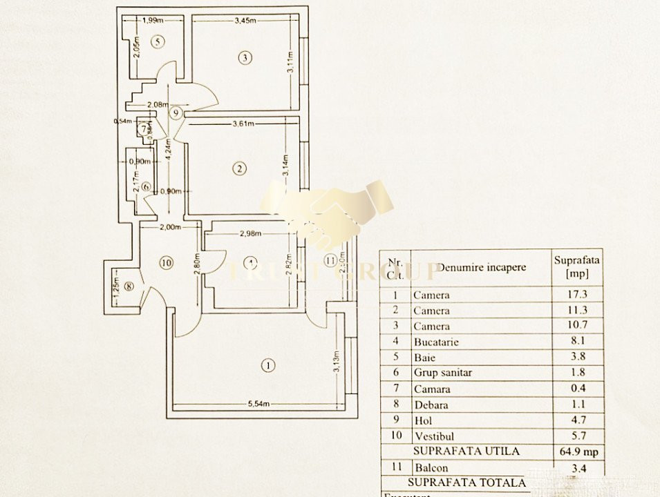 Apartament 3 camere Polona | etaj 2 | vedere spate | bloc 1983 | reabilitat | 